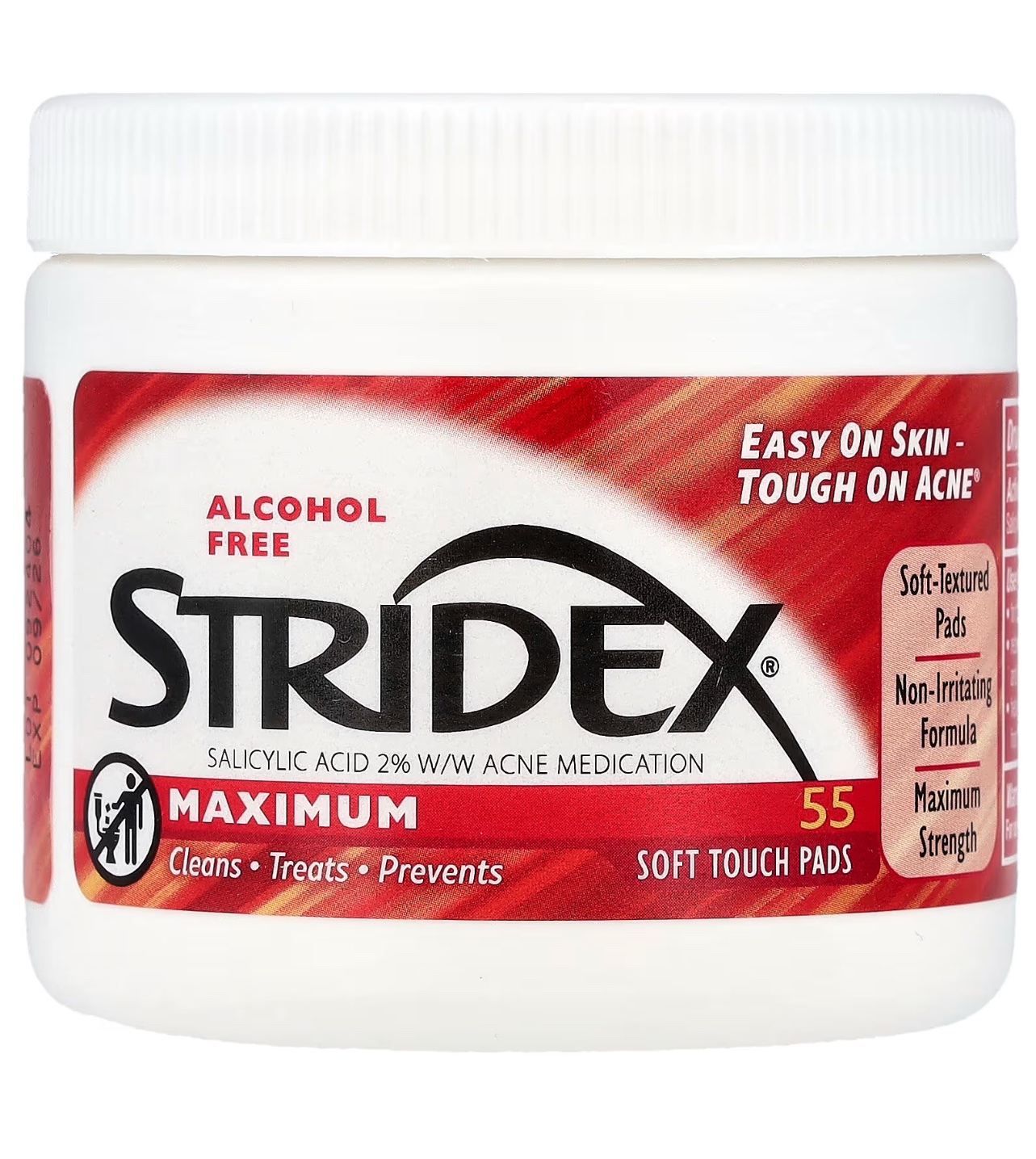 Stridex Maximum Strength Soft Touch Pads – 2% Salicylic Acid, 55 Pads