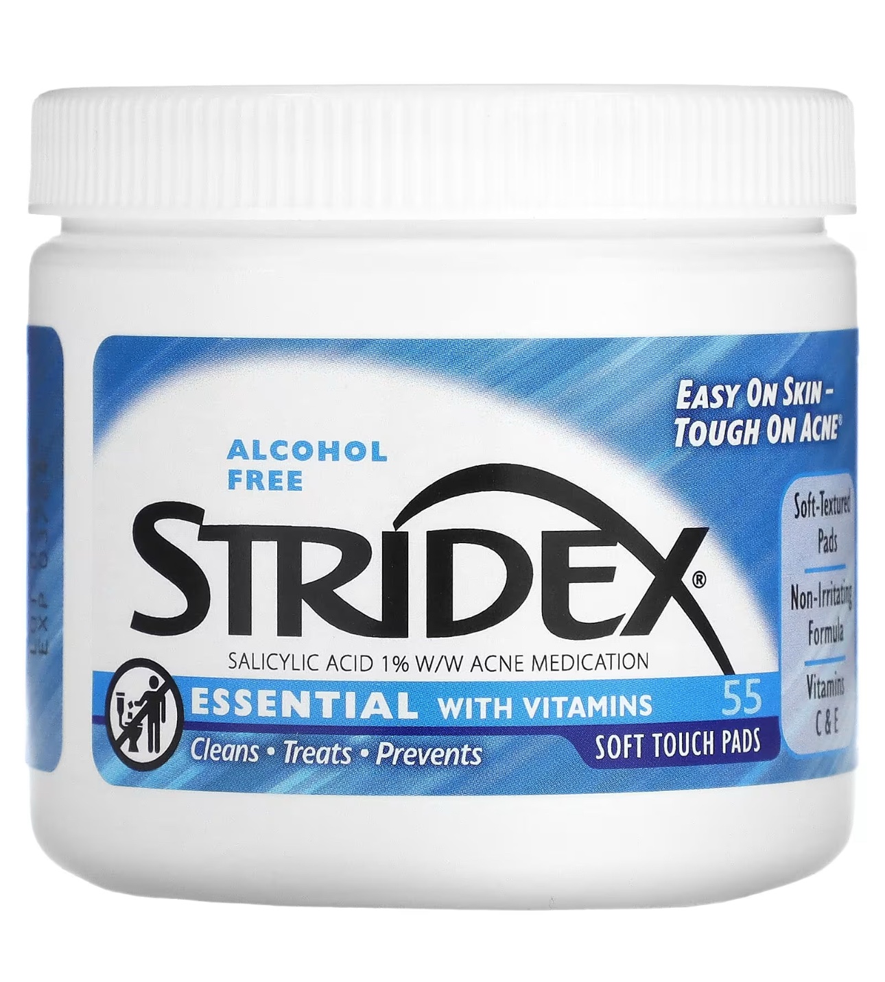 Stridex Essential with Vitamins – 1% Salicylic Acid, 55 Soft Touch Pads
