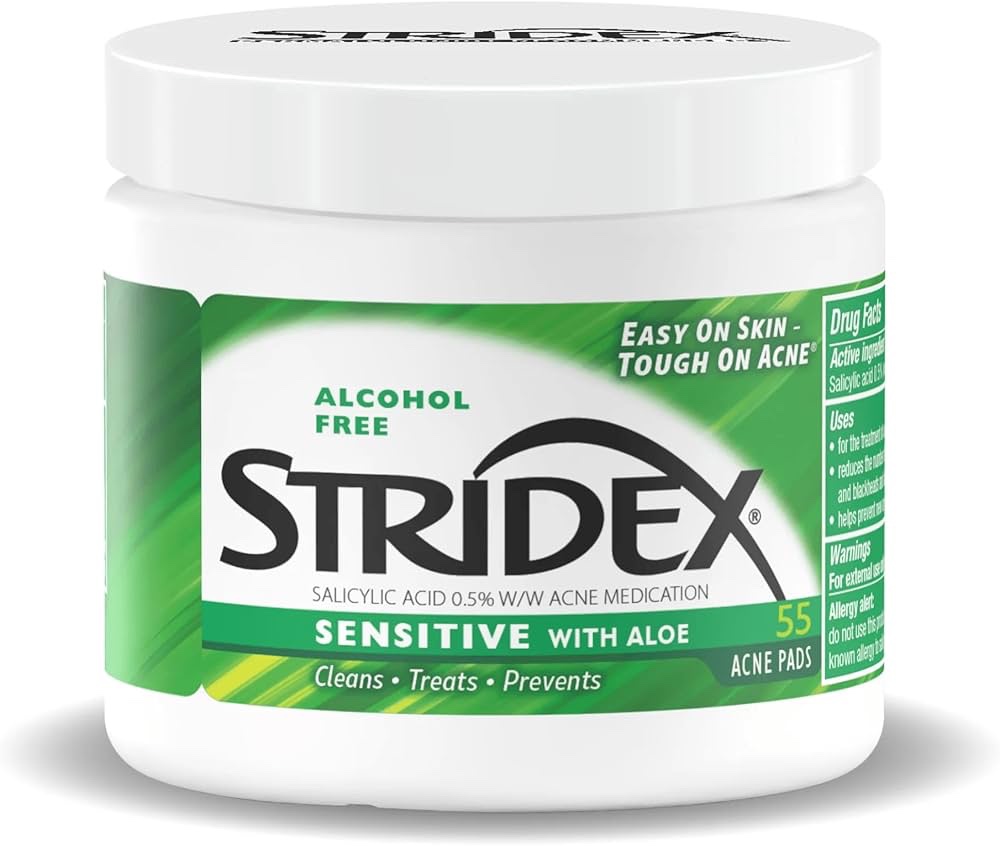 Stridex Sensitive with Aloe – 0.5% Salicylic Acid, 55 Soft Touch Pads